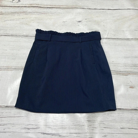 Oliver Bonas Skirt Paperbag Waist Blue Pinstripes Pockets Knee Length 14 - Picture 11 of 15